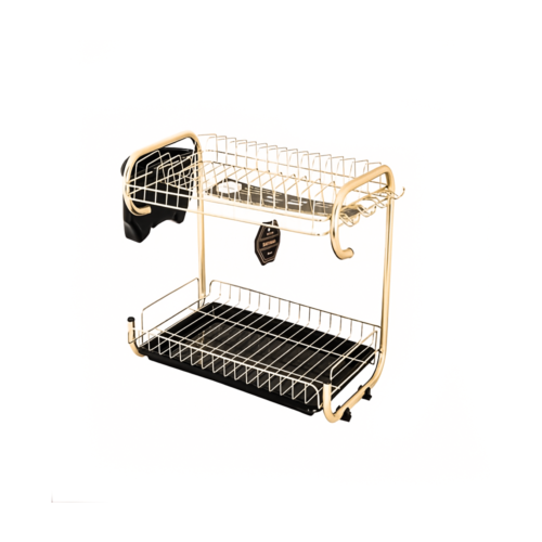 جاظرفی دو طبقه پگاه رنگ طلایی با سینی و جا قاشقی پلاستیکی