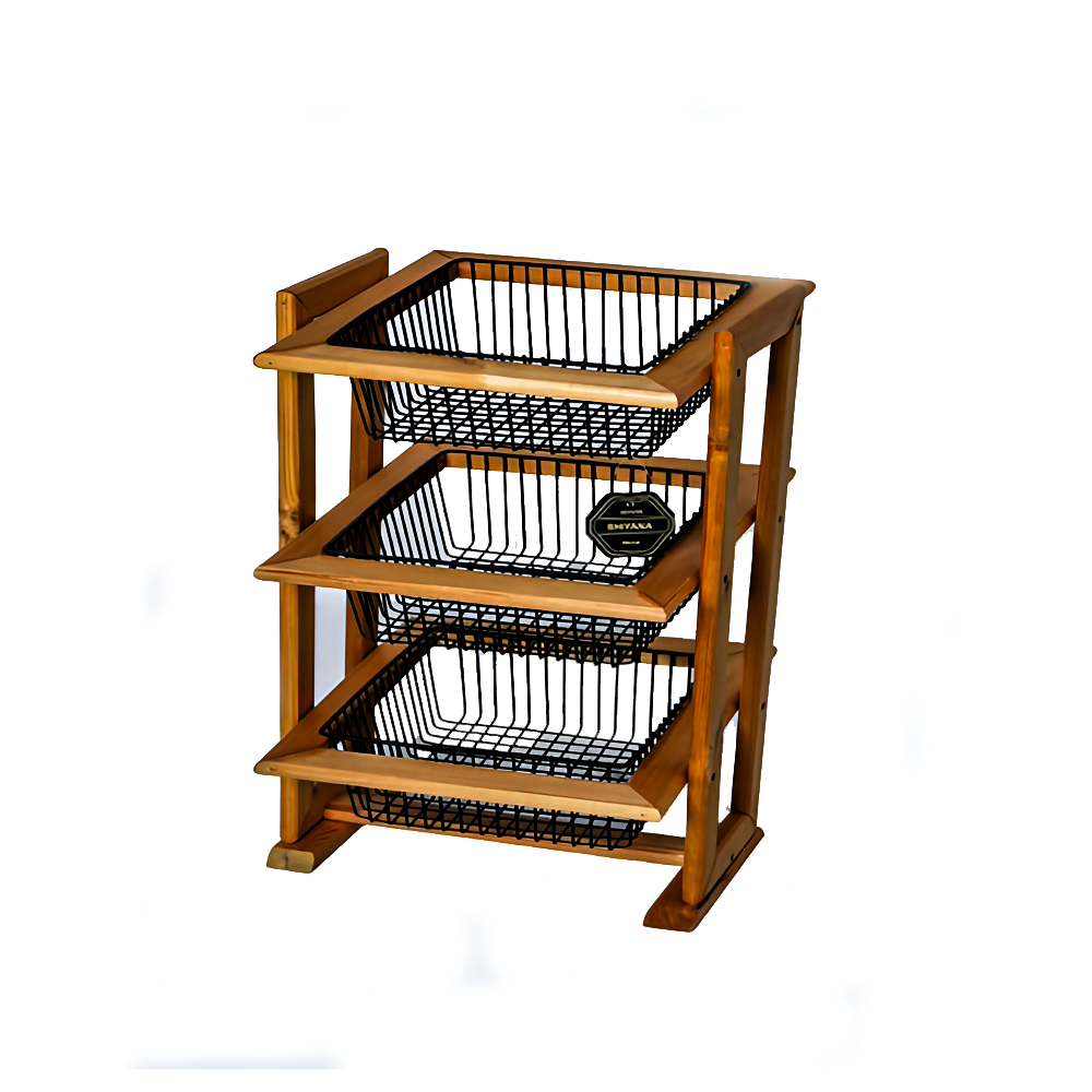 lima-3-tier-wood-onion-basket-black جاپیازی ۳ طبقه چوبی لیما مشکی با طبقات چوبی مناسب نگهداری پیاز، سیب زمینی، سیر و صیفیجات