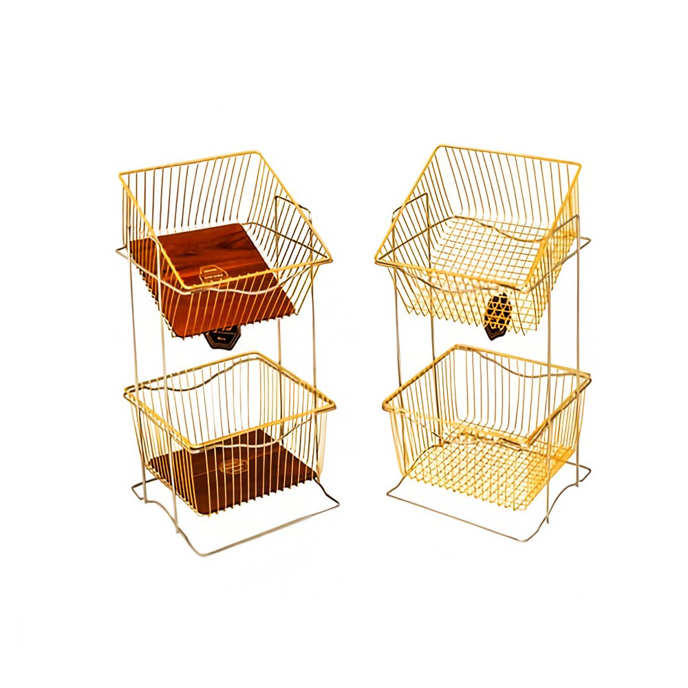 negin-square-2-tier-onion-basket-stainless-gold جاپیازی ۲ طبقه مربع نگین دو رنگ استیل طلایی مناسب نگهداری پیاز، سیب زمینی و صیفیجات
