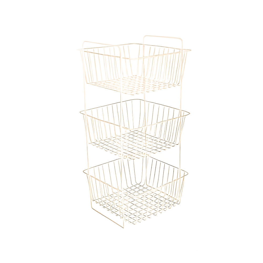 rama-square-3-tier-onion-basket-white جاپیازی ۳ طبقه مربع راما سفید فلزی مناسب نگهداری پیاز، سیب زمینی، سیر و صیفیجات