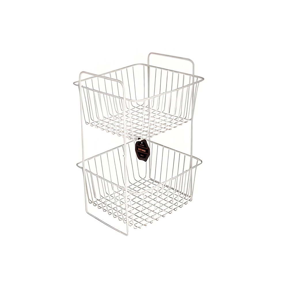 rama-square-2-tier-onion-basket-white جاپیازی ۲ طبقه مربع راما سفید فلزی مناسب نگهداری پیاز، سیب زمینی و صیفیجات