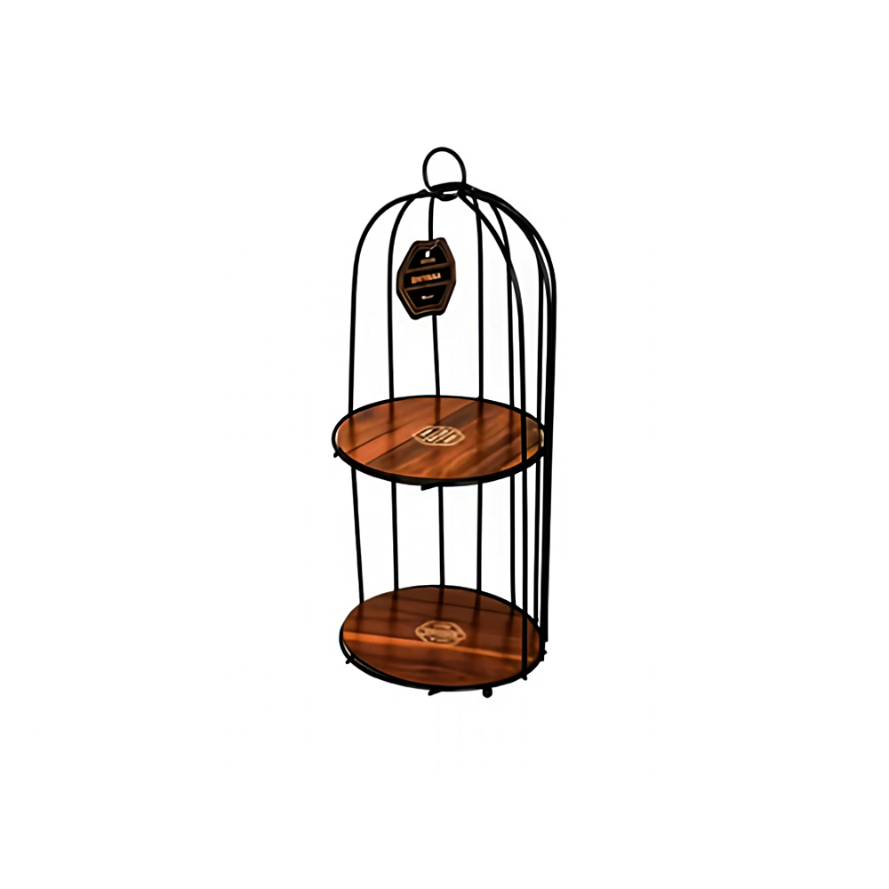 black-2-tier-cage-stand استند قفس 2 طبقه مشکی فلزی شیانا مناسب دکوراسیون مدرن و کنار سالنی