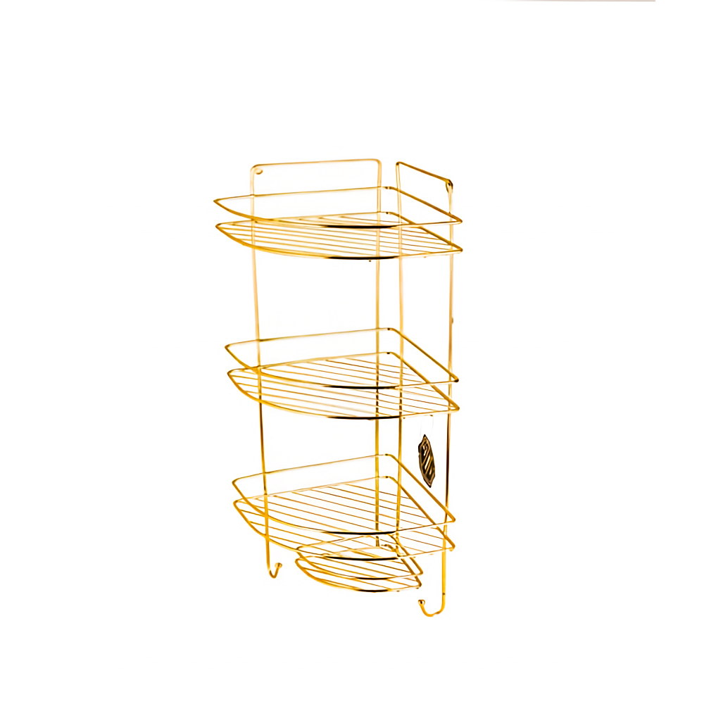 zomorod-3-tier-bathroom-stand-gold استند حمام ۳ طبقه زمرد طلایی فلزی ایستاده مناسب نگهداری شامپو، شوینده و لوازم بهداشتی
