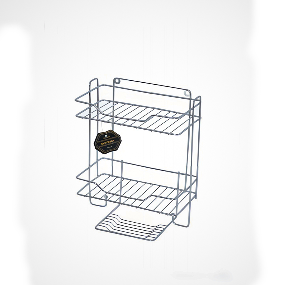 shiyana-almas-2-tier-bathroom-shelf-silver استند حمام 2 طبقه الماس نقرهای شیانا با رنگ استاتیک و مفتول نیکل کروم