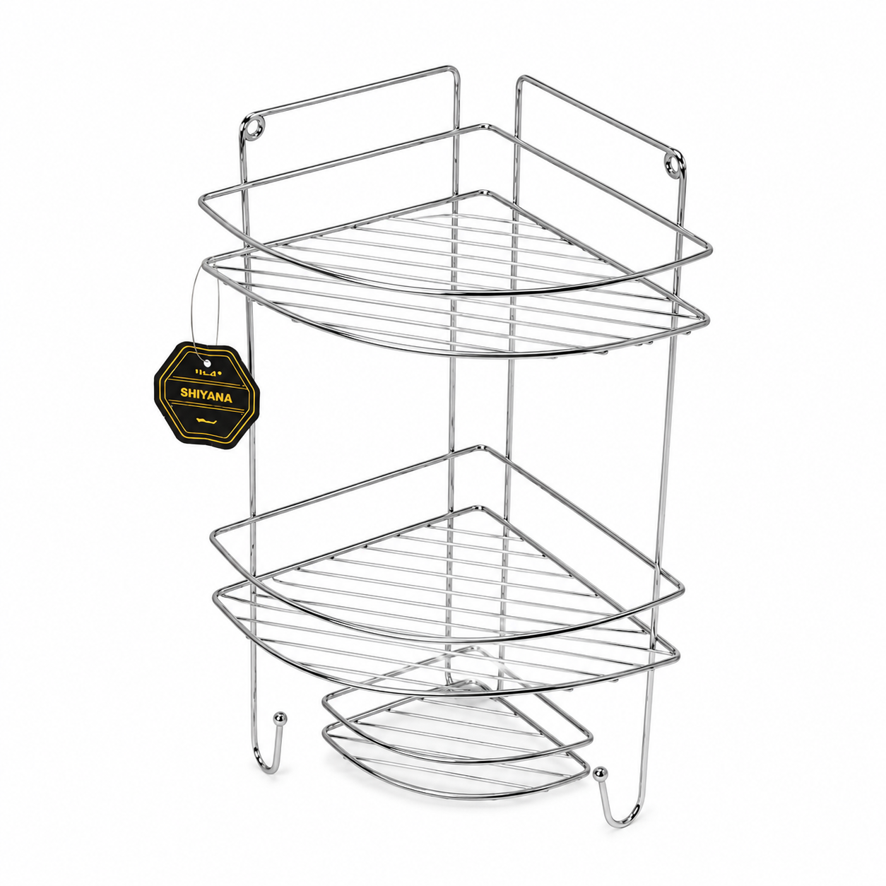 shiyana-zomorod-2-tier-bathroom-shelf-silver استند حمام 2 طبقه زمرد نقرهای شیانا با شلف فلزی مفتول نیکل کروم و رنگ استاتیک