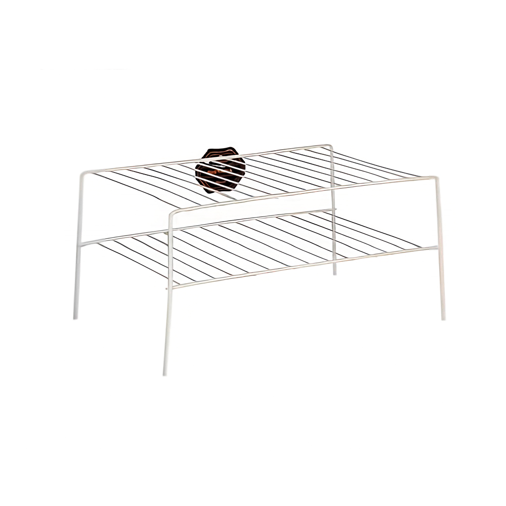 shiyana-sale-2-tier-storage-rack-white راف فلزی ۲ طبقه سفید شیانا با رنگ استاتیک، شلف کابینتی و نظم دهنده آشپزخانه مناسب افزایش فضای کابینت